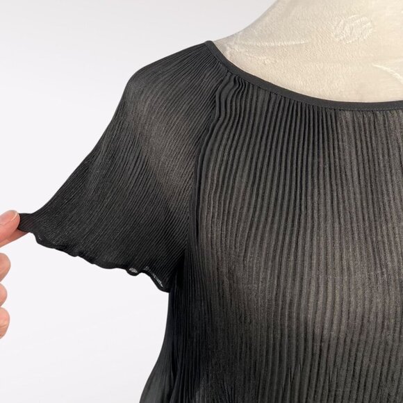 Banana Republic Black Short Sleeve Pleated Blouse Petite XXS - Picture 8 of 9